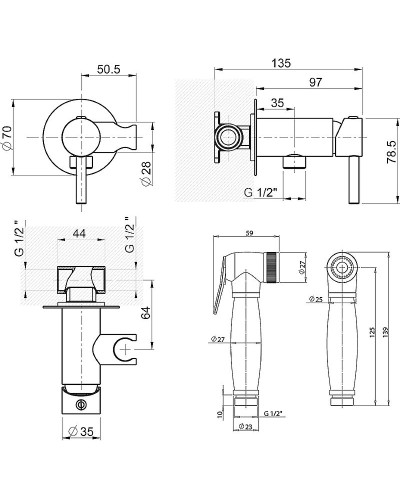 Гигиенический душ со смесителем Paini Imola 53CR442RRU Хром