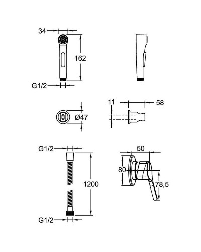 Гигиенический душ со смесителем Jacob Delafon Elate E24610-CP Хром