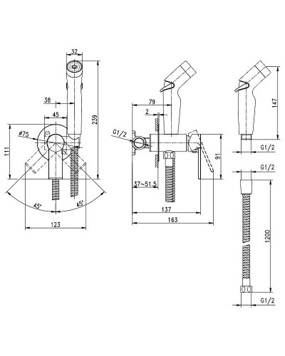 Гигиенический душ со смесителем Cersanit Brasko Black 64103 Черный матовый