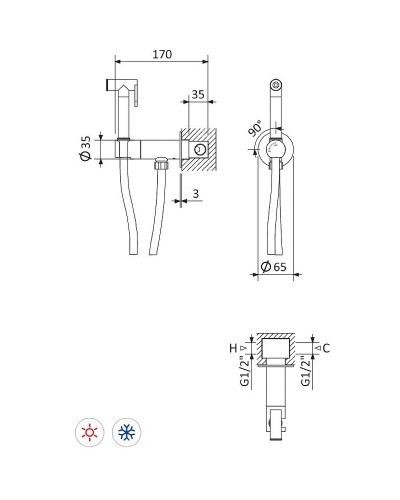 Гигиенический душ со смесителем Cezares Leaf LEAF-DIF-SR Sunrise