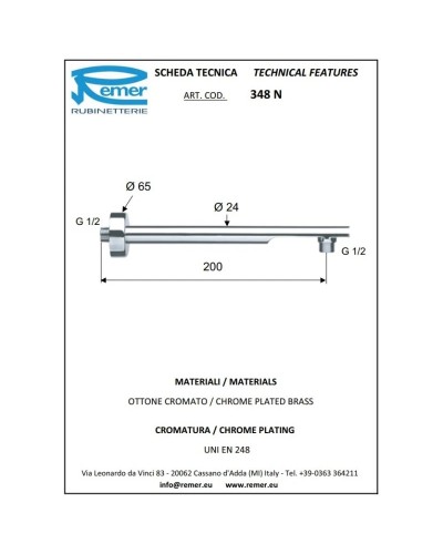 Кронштейн для душа 200 мм Remer 348N20