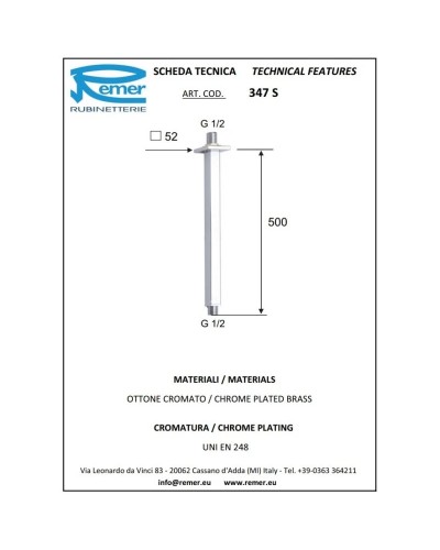Кронштейн для душа 500 мм Remer 347S50