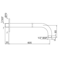 Кронштейн для верхнего душа 605 мм Jaquar SHA-CHR-479L600