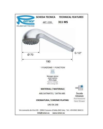 Душевая лейка 70 мм Remer 311MS