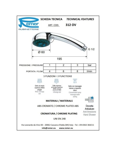 Душевая лейка 60 мм Remer 312OV