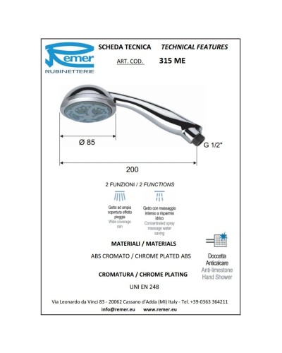 Душевая лейка 85 мм Remer 315ME