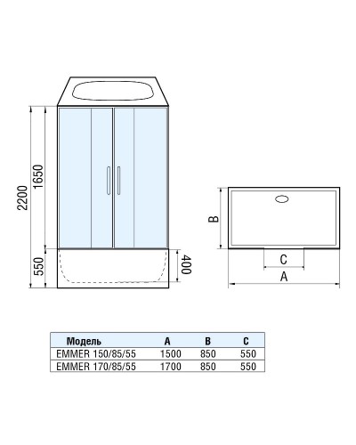 Душевой бокс WeltWasser WW500 Emmer 170/85/55 170х85 10000003926 с гидромассажем