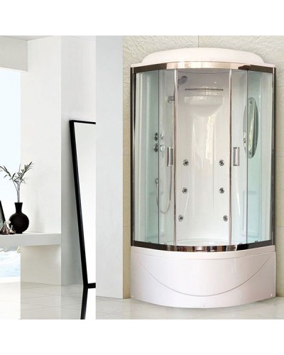 Душевая кабина Royal Bath ВК 90x90 RB90BK2-T-CH с гидромассажем стекло прозрачное задняя стенка Белая