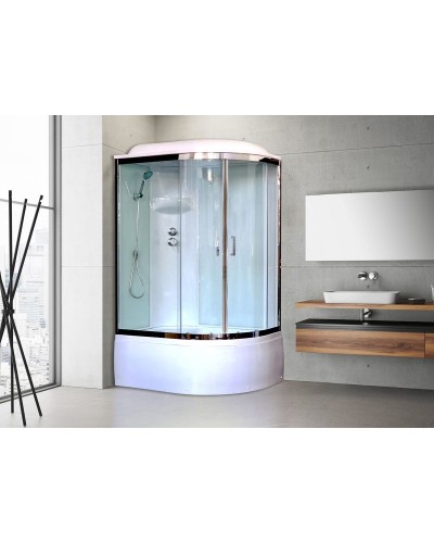 Душевая кабина Royal Bath ВК 120x80 RB8120BK6-WT-CH-L стекло прозрачное задние стенки Белые