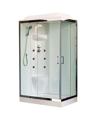 Душевая кабина Royal Bath HP 120х80 RB8120HP7-WT-CH-L с гидромассажем стекло прозрачное задняя стенка Белая
