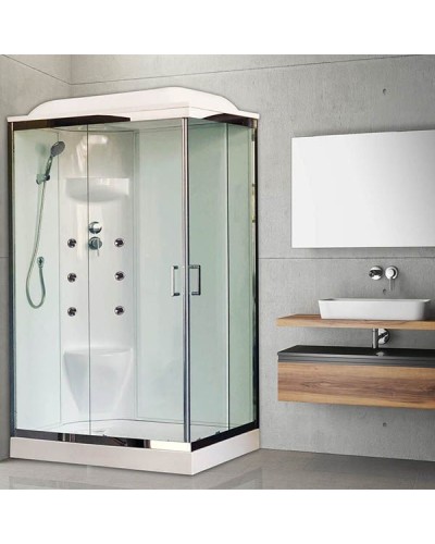Душевая кабина Royal Bath HP 120х80 RB8120HP7-WT-CH-L с гидромассажем стекло прозрачное задняя стенка Белая