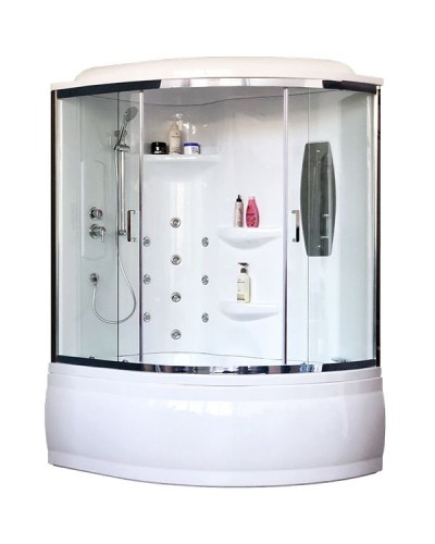 Душевой бокс Royal Bath ALP 170x100 RB170ALP-T-CH-L с гидромассажем стекло прозрачное задняя стенка Белая