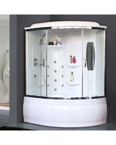 Душевой бокс Royal Bath ALP 170x100 RB170ALP-T-CH-L с гидромассажем стекло прозрачное задняя стенка Белая