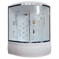 Душевой бокс Royal Bath ALP 150x100 RB150ALP-T-CH-L с гидромассажем стекло прозрачное задние стенки Белые