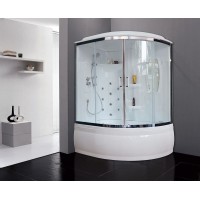 Душевой бокс Royal Bath ALP 150x100 RB150ALP-T-CH-L с гидромассажем стекло прозрачное задние стенки Белые