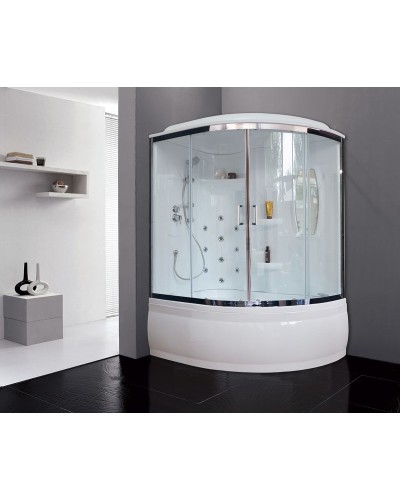 Душевой бокс Royal Bath ALP 150x100 RB150ALP-T-CH-L с гидромассажем стекло прозрачное задние стенки Белые