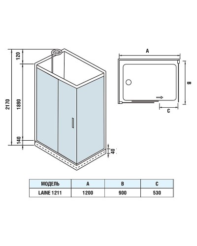 Душевая кабина WeltWasser WW500 Laine 1211 120x90 10000003274 профиль Хром стекло прозрачное
