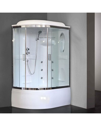 Душевая кабина Royal Bath ВК 120x80 RB8120BK2-T-CH-R с гидромассажем стекло прозрачное задние стенки Белые