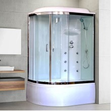 Душевая кабина Royal Bath ВК 120x80 RB8120BK3-WT-CH-R с гидромассажем стекло прозрачное задние стенки Белые