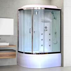 Душевая кабина Royal Bath ВК 120x80 RB8120BK3-WT-CH-R с гидромассажем стекло прозрачное задние стенки Белые