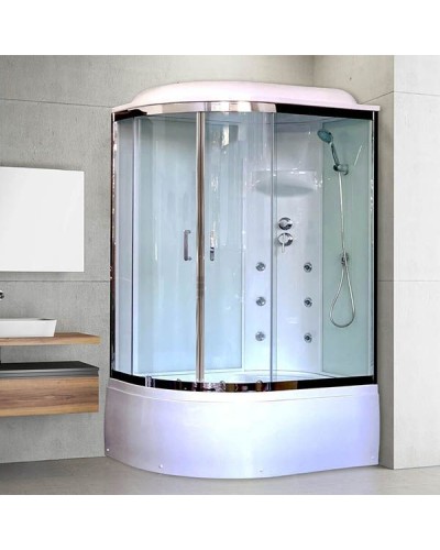 Душевая кабина Royal Bath ВК 120x80 RB8120BK3-WT-CH-R с гидромассажем стекло прозрачное задние стенки Белые