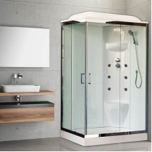 Душевая кабина Royal Bath HP 120х80 RB8120HP7-WT-CH-R с гидромассажем стекло прозрачное задняя стенка Белая