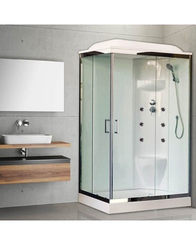 Душевая кабина Royal Bath HP 120х80 RB8120HP7-WT-CH-R с гидромассажем стекло прозрачное задняя стенка Белая