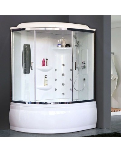 Душевой бокс Royal Bath ALP 170x100 RB170ALP-T-CH-R с гидромассажем стекло прозрачное задняя стенка Белая