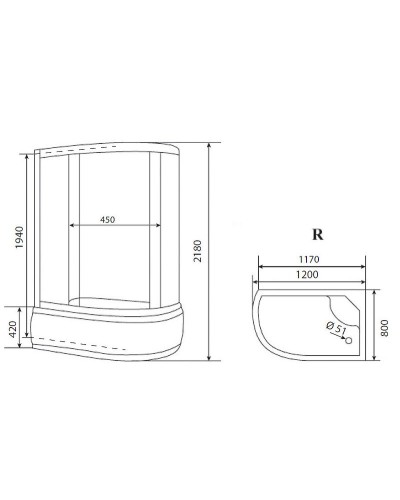 Душевая кабина Timo Eco 120х80 TE-0720PR без гидромассажа
