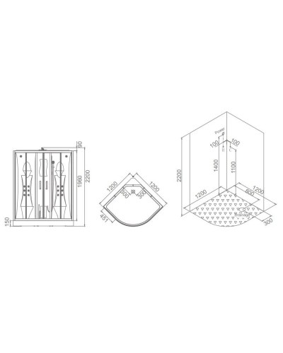 Душевая кабина 120×120×220 см SSWW WU108A