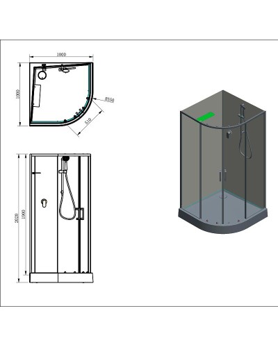 Душевая кабина Aquanet Passion EVO R Black 100х100 282010 без гидромассажа