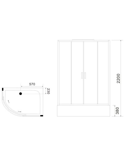 Душевая кабина 120х80х220 см Black & White Galaxy 550712R прозрачное