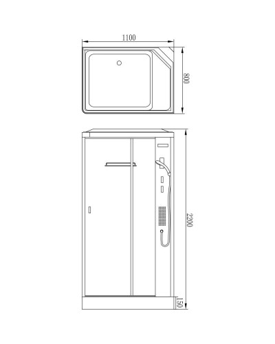 Душевая кабина 110х80х220 см Orans 115R000 прозрачное