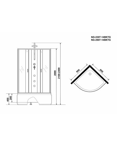 Душевая кабина Niagara Classic 80x80 NG-2307-14BKTG с гидромассажем