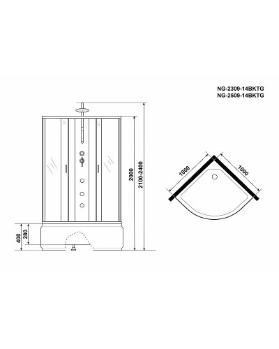 Душевая кабина Niagara Classic 100x100 NG-2509-14BKTG с гидромассажем