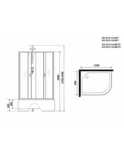 Душевая кабина Niagara Classic 120x80 L NG-2310-14LBKTG с гидромассажем