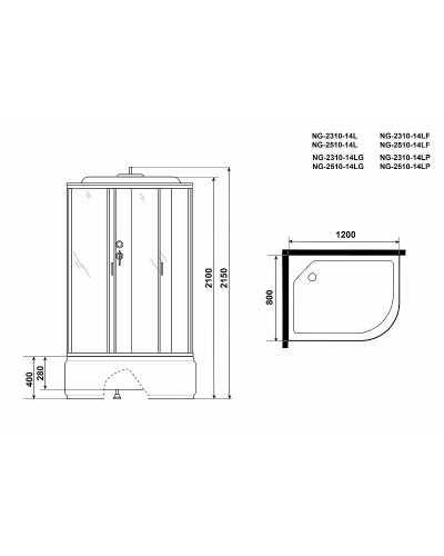 Душевая кабина Niagara Classic 120x80 L NG-2510-14LF с гидромассажем