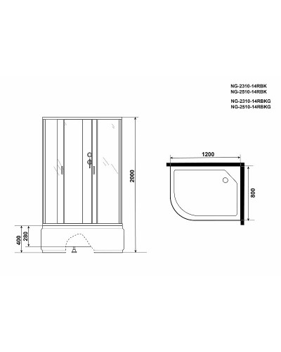 Душевая кабина Niagara Classic 120x80 R NG-2510-14RBKG с гидромассажем