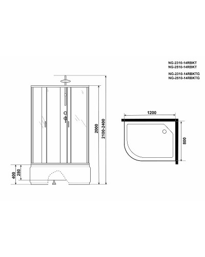 Душевая кабина Niagara Classic 120x80 R NG-2510-14RBKT без гидромассажа