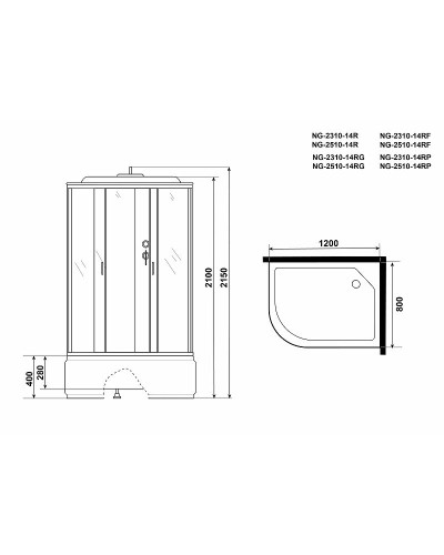 Душевая кабина Niagara Classic 120x80 R NG-2510-14RG с гидромассажем