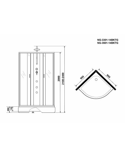Душевая кабина Niagara Classic 90x90 NG-3301-14BKTG с гидромассажем