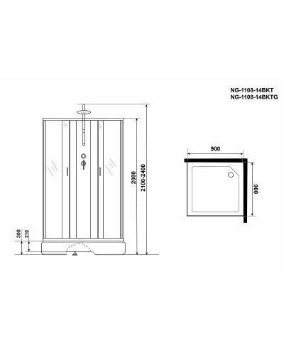 Душевая кабина Niagara Classic 90x90 NG-1108-14BKTG с гидромассажем