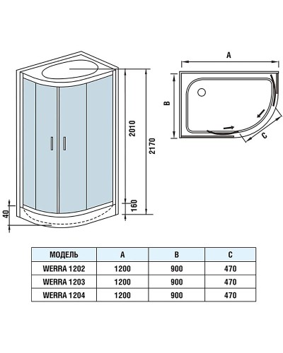 Душевая кабина WeltWasser WW500 Werra 1204 120x90 L 10000006431 с гидромассажем