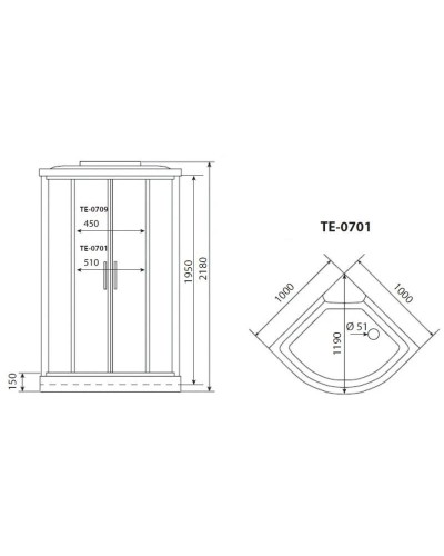 Душевая кабина 100x100x218 см Timo Eco TE-0701 P матовое