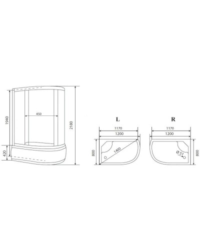 Душевая кабина 120x80x218 см Timo Eco TE-0720 P R матовое