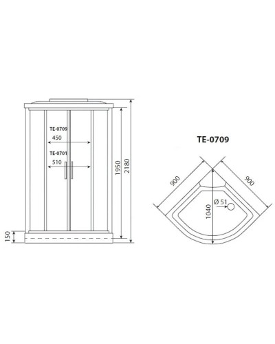 Душевая кабина 90x90x218 см Timo Eco TE-0709 P матовое