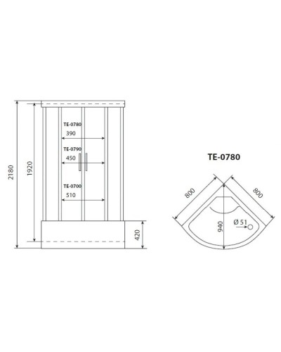 Душевая кабина 80x80x218 см Timo Eco TE-0780 P матовое