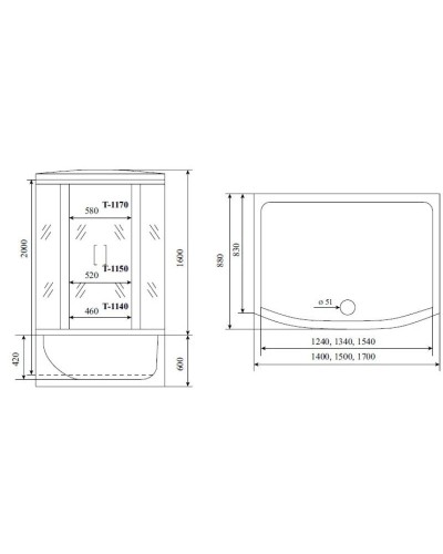 Душевая кабина 150x88x220 см Timo Standart T-6650 S прозрачное