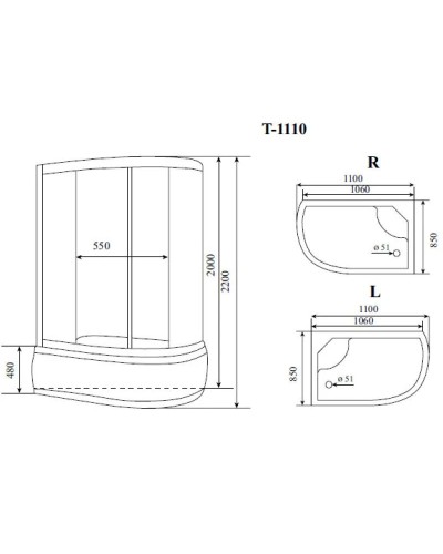 Душевая кабина 110x85x220 см Timo Standart T-1110 L тонированное