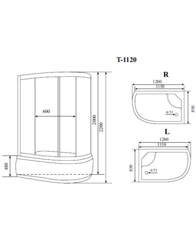 Душевая кабина 120x85x220 см Timo Standart T-1120 L тонированное